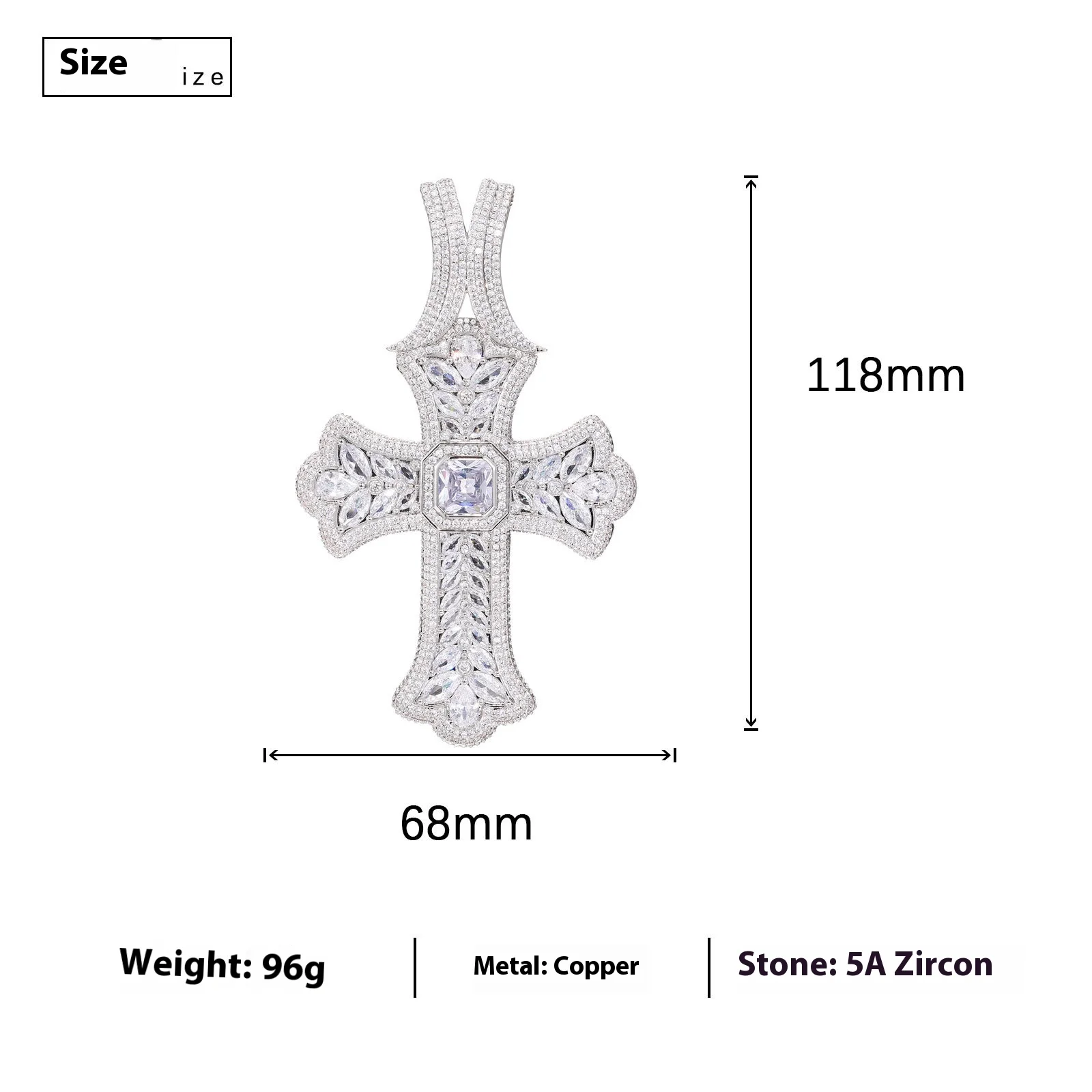 Hiphop Iced Out 5A Zircon Cross Pendant Necklace Rope Chain Plated 18K Gold Rock Super Big Pendant for Men Party Gift