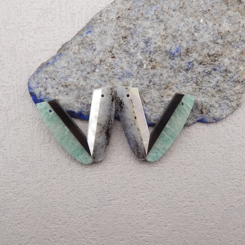 Natural Stone Obsidian Amazonite Boulder Opal Earring Bead,Fashion Jewelry Intarsia Earrings For Women 30x29x3mm 8g