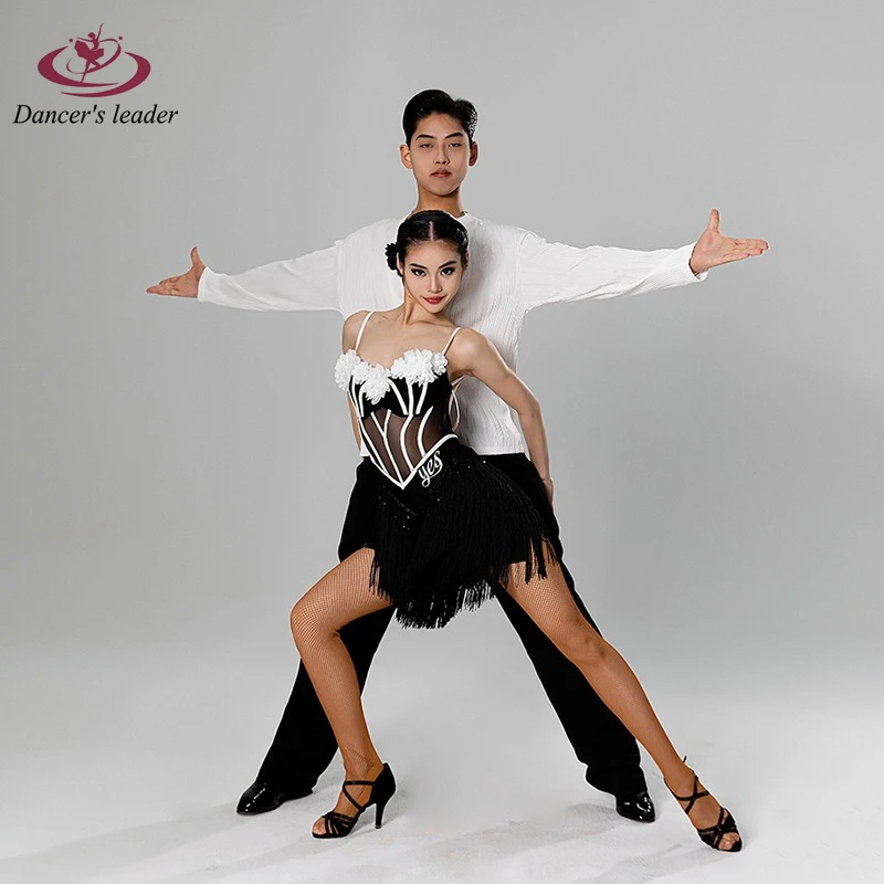 Latin Dance Dress High-end Sense Internet-famous Suit with Flower Tassel Dress Cha Cha Tango Adult Stage Professional Clothing