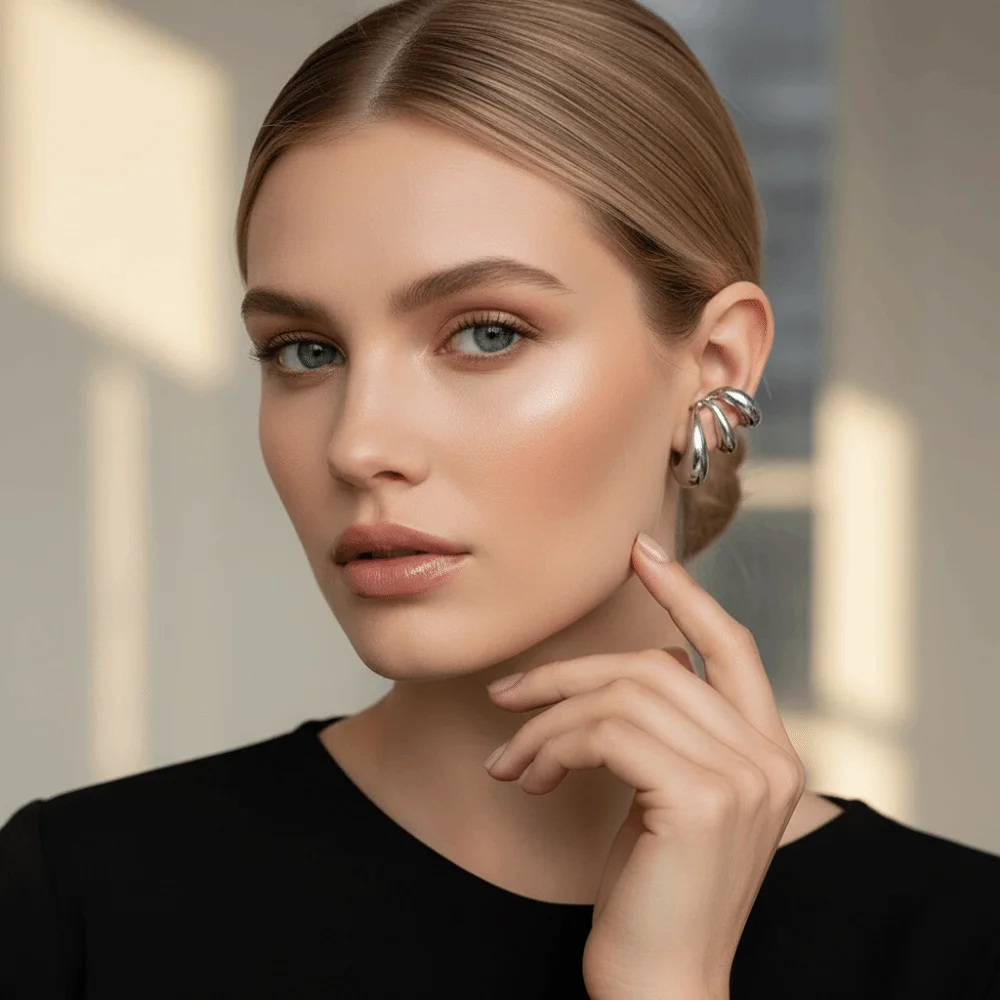 Retro Alloy Multilayer Hollow Ear Clips Gold Water Drop Fake Piercing Earrings Silver Irregular Shape Ear Cuff Jewelry Women