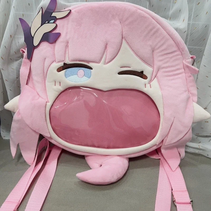 Honkai Impact 3rd Miss Pink Elf Elysia bolso transparente para salir, bolso de hombro informal, muñeca de algodón, accesorios de juguete de peluche, 35x37CM