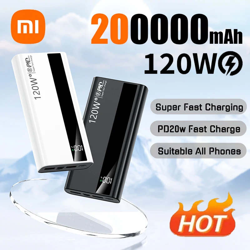 Xiaomi 200000mAh Battery Large Capacity 120W Super Fast Charging Power Bank Digital Display Power Bank For Iphone Samsung Huawei