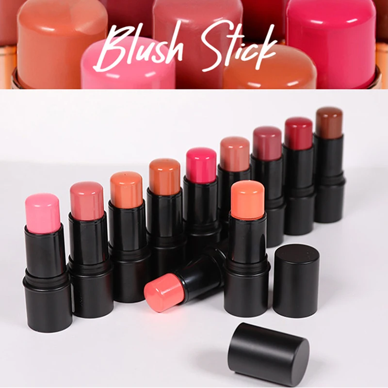 11 cores de marca própria 6.3g blush stick logotipo personalizado tubo preto cor única rouge multifuncional blush maquiagem à prova d'água vegana