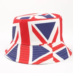 Reversible Union Jack Print Bucket Hat Panama Breathable Sun Protection Fisherman Hat For Women Men Travel Sport Hiking Bob Hats