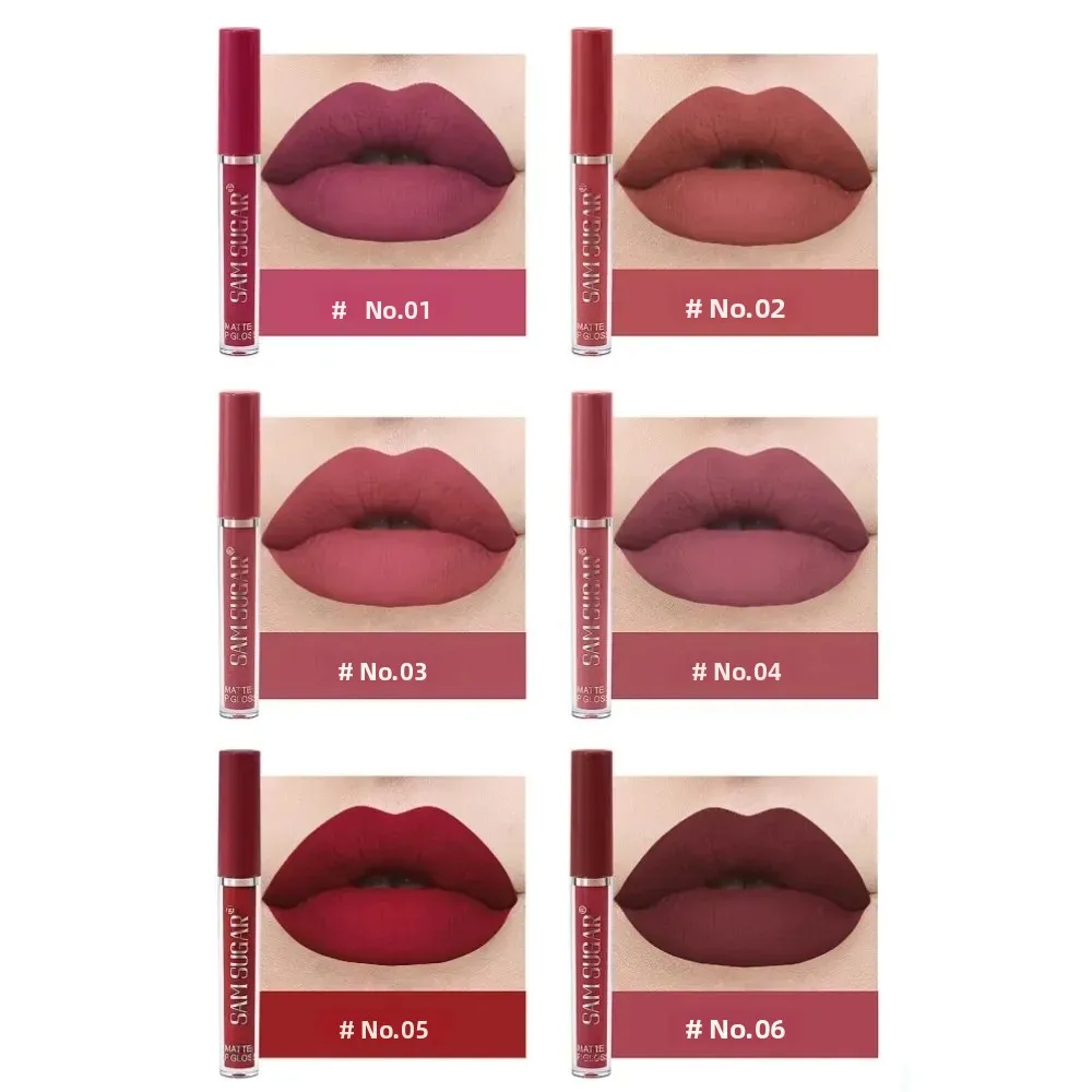 ลิปสติกเนื้อกำมะหยี่ 6 ชิ้น แมทท์ กันน้ำ ติดทนนาน สีชมพู สีแดง ชุดลิปกลอสแต่งหน้า