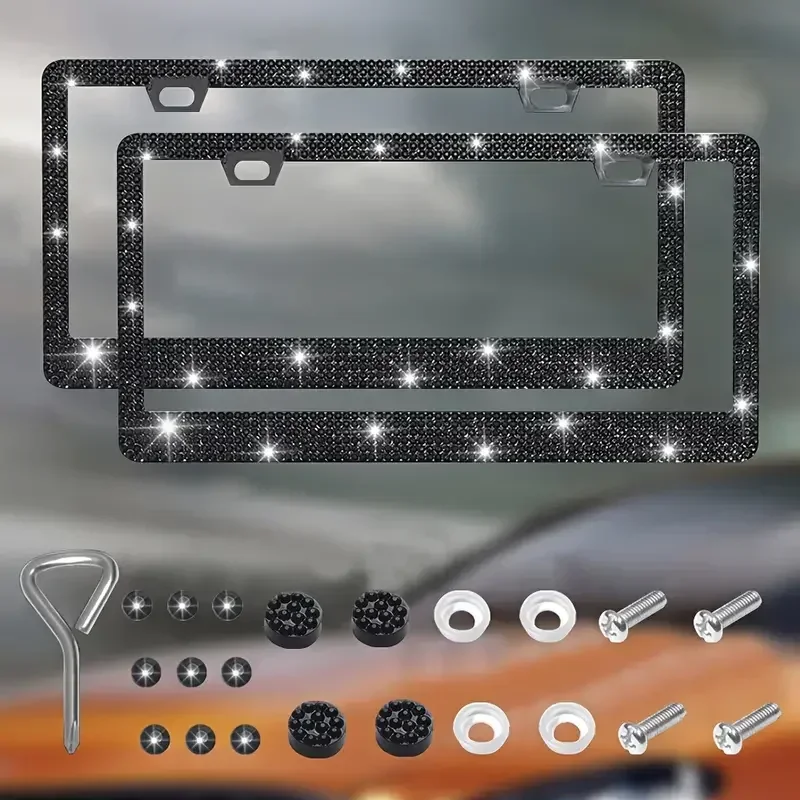 2 Stück 31*16cm Glitzernder Kristall-Kennzeichenhalter für Frauen, Strass-Autokennzeichenrahmen-Abdeckung, Auto-Zubehör Neu – Detail 6