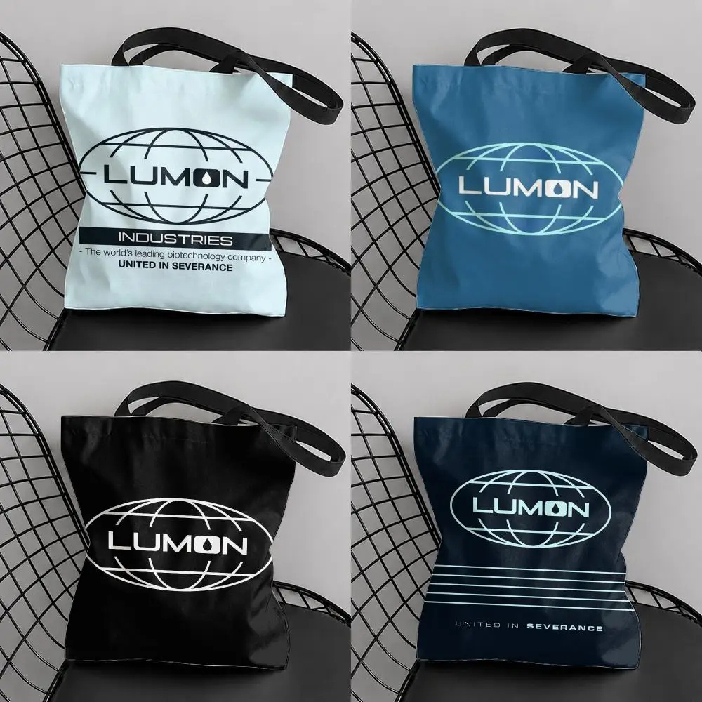L-Lumon S-Severance Storage Bags Large Canvas Tote Bag Double-Sided Print Reusable Shoulder Handbag for Daily Shopping