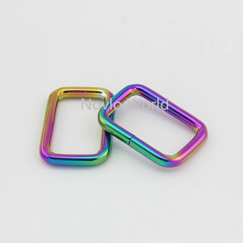 20-100pcs 6 size 13-16-20-25-33-38mm rainbow metal rectangle buckles for handbag purse adjusted ring craffts