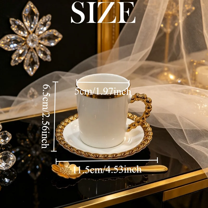 1/2/6 Pcs 80ml Ceramics Coffee Cup And Plates With Spoon Luxury Court Style Electroplated Golden Rim Espresso Cappuccino Glasses