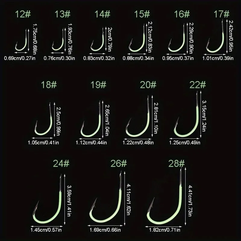 Ackibbik 12-28# Luminous Fishing Hooks Glow in Dark Fish String Hooks Fishhook with PE Line for Night Fishing Carp Accessories
