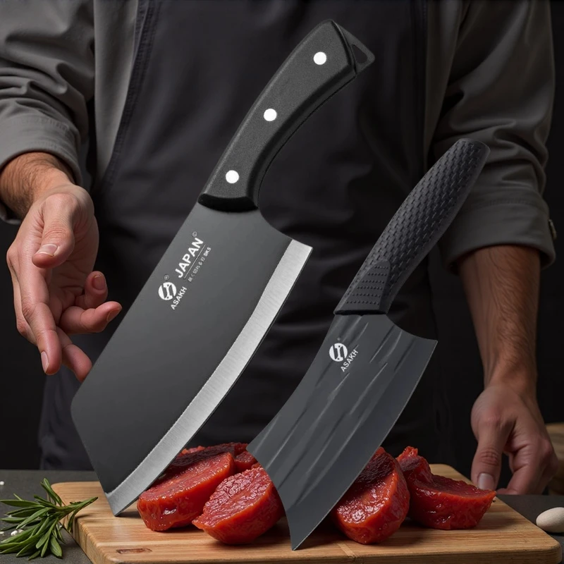 2Pcs 3Cr13 Stainless Steel Knives Kitchen Slicing Knife Chinese Chef's Butcher Knife Plastic Forged Blade Knives Cooking Cleaver