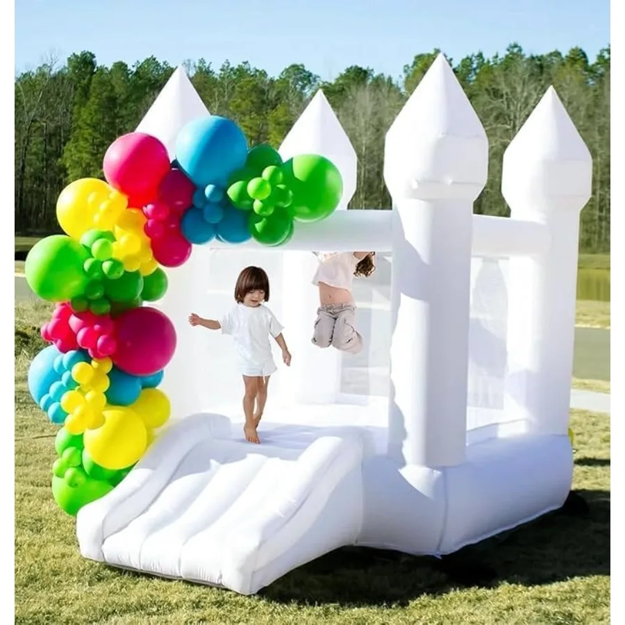 Pequena casa de salto inflável branca casa de salto castelo de salto com ventilador deslizante remendos tapete estacas saco de armazenamento para 2 ki