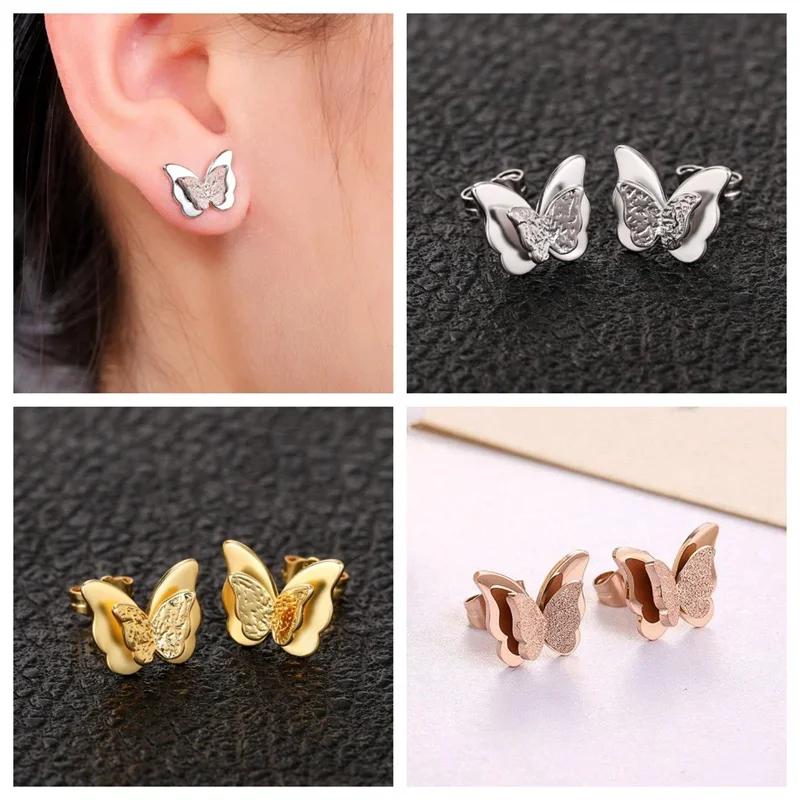 New Dainty Butterfly Stud Earrings Ear Piercing Accessories for Women Exquisite Birthday Gift Daily Wear Party Girls Jewelry