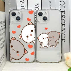 Cartoon Peach Mochi Cat Couple Phone Case for IPhone 16 15 14 13 11 12 Pro Max Mini XS MAX X 8 7 Plus SE2 Transparent Soft Cover