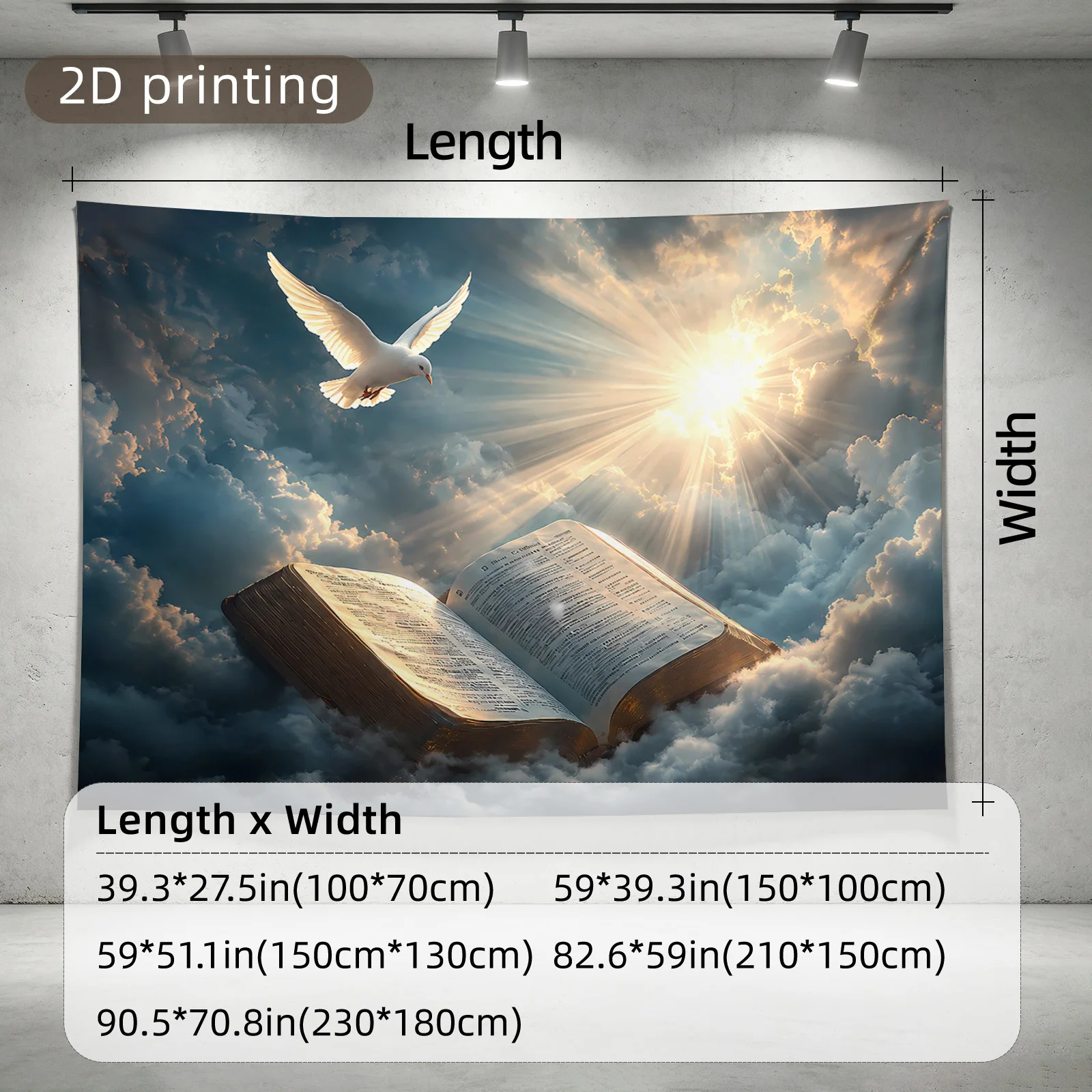 Divine Scripture Open Book Dove Tapestry Wall Hanging Christian Inspirational Light Bible Verse Faith Hope Decor Home Art Fabric