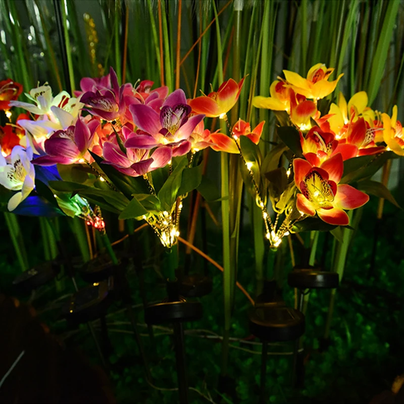 1pc LED Solar Ground Lights,Artificial Flower Lawn Lights, 7-head Solar Orchid Lights For Patio Yard Garden Christmas Decoration image 3