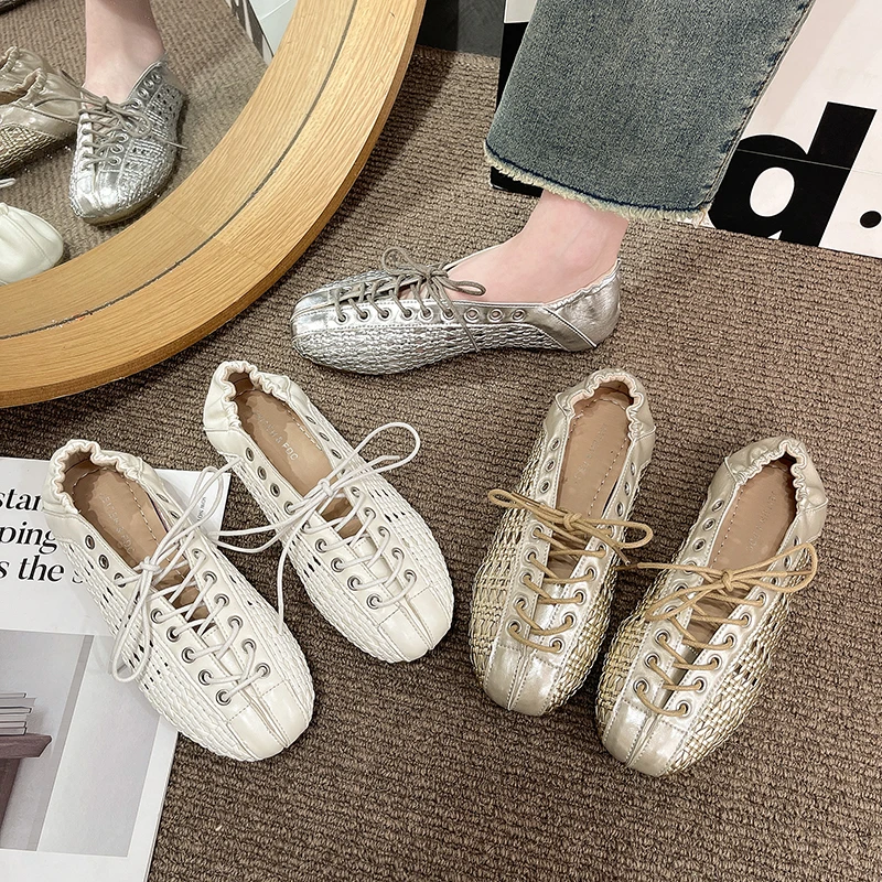 

Новые женские балетки 2026 года: модные, дышащие, однотонные, повседневные сандалии с круглым носком для весны и лета