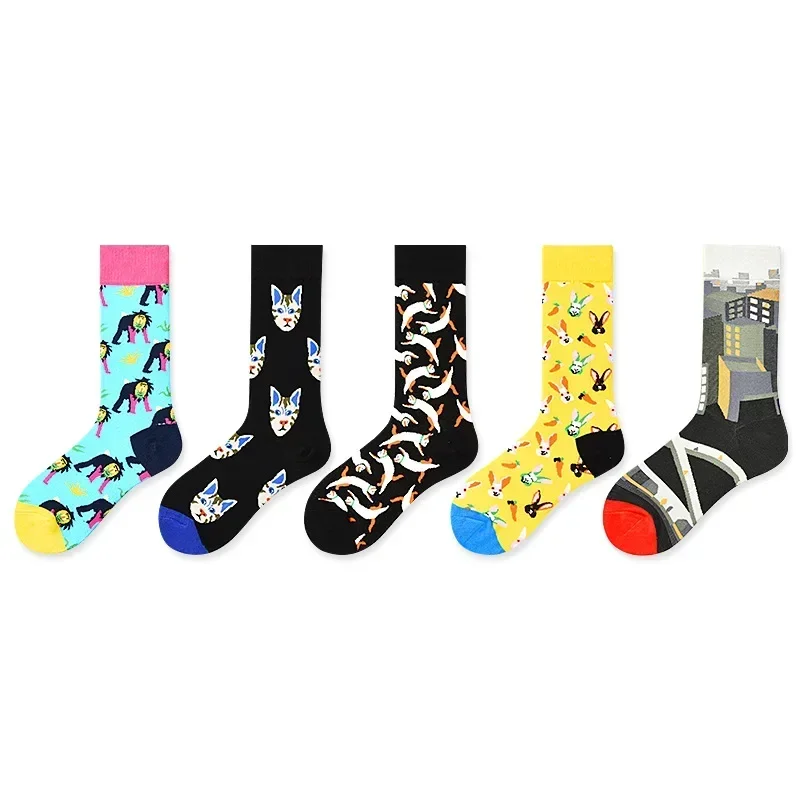 2023 Colorful Women\'s Cotton Crew Socks Funny striped flowers Animal Pattern Creative Ladies Novelty Socks For Gifts