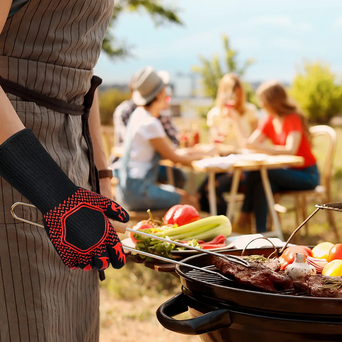 

Heat Resistant Gloves 13 78 Inches Red Black Oven Mitts BBQ Grill Non Slip Easy Clean Protective Kitchen Accessories