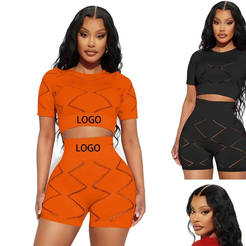 

Custom LOGO New Fashion Casual Solid Color Burnt Flower Two Piece Set Cross border