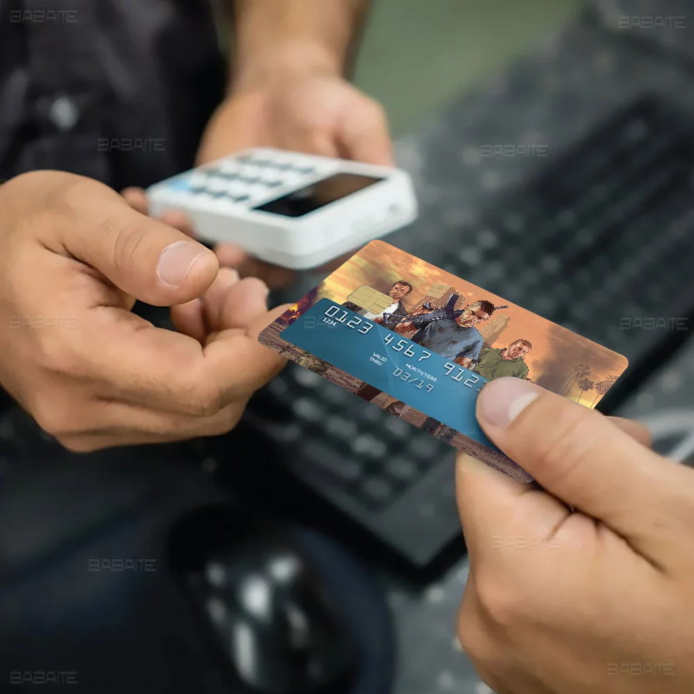 لعبة G-Grand T-Theft A-Auto Game أنيمي ملصق فيلم غطاء الجلد للصغيرة الكبيرة لا رقاقة بطاقة الائتمان الجانب الأمامي #5