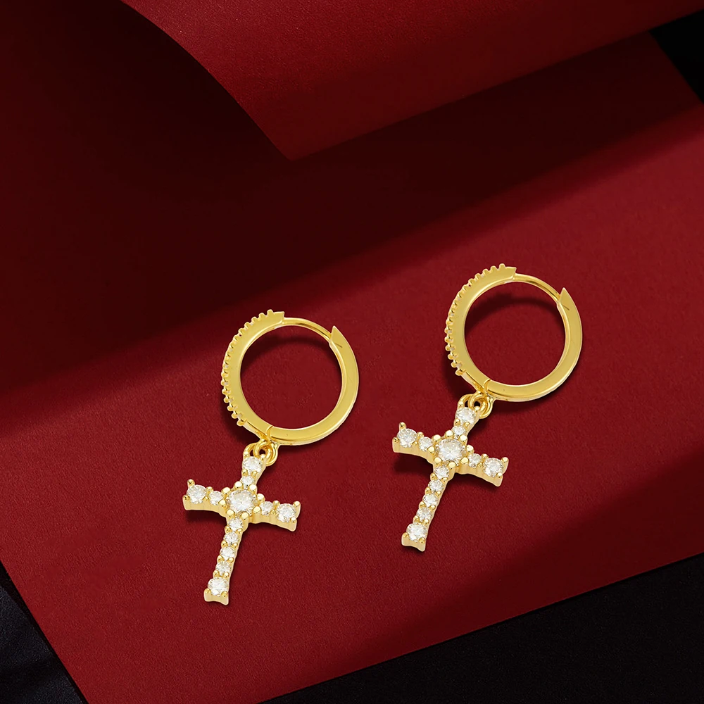 

UMCHO Cross Dangle Earrings Moissanite Earring Plated 14k Gold S925 Silver Earring with Gra Certificate