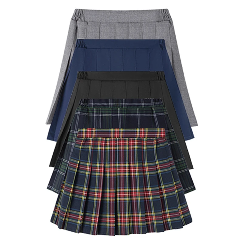 Modna spódniczka plisowana w stylu preppy dla dziewczynki z wbudowanymi szortami, dziecięca spódniczka mini w kształcie litery A dla dziewczynek, jednoczęściowa odzież w kratę.