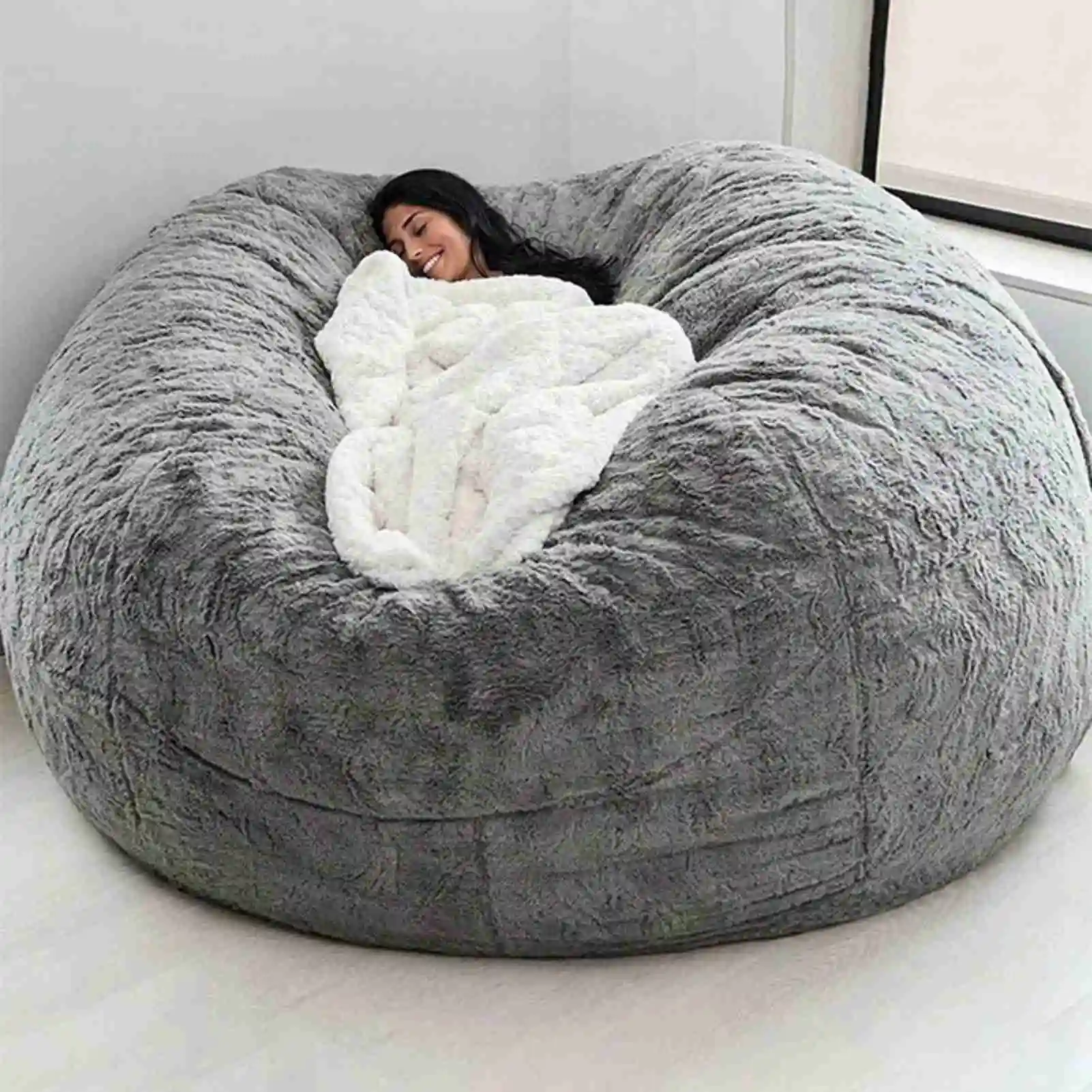 No Stuffed Gray Bean Bags Chair Giant Bean Bags Pouf Sofa Bed Puff Futon Room Seat Tatami Relax Lounge Furniture Only Bags Case image 2