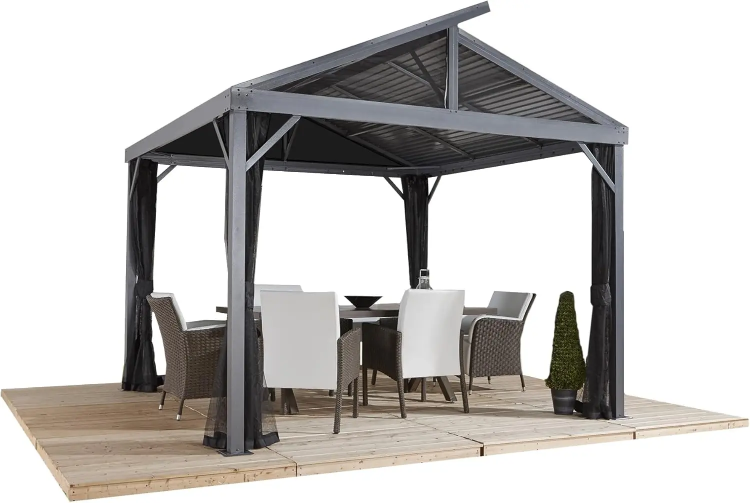 10' x 10' Sanibel II Hardtop Gazebo Outdoor Weather-Resistant Aluminum Frame Sun Shelter with Mosquito Netting Light Grey