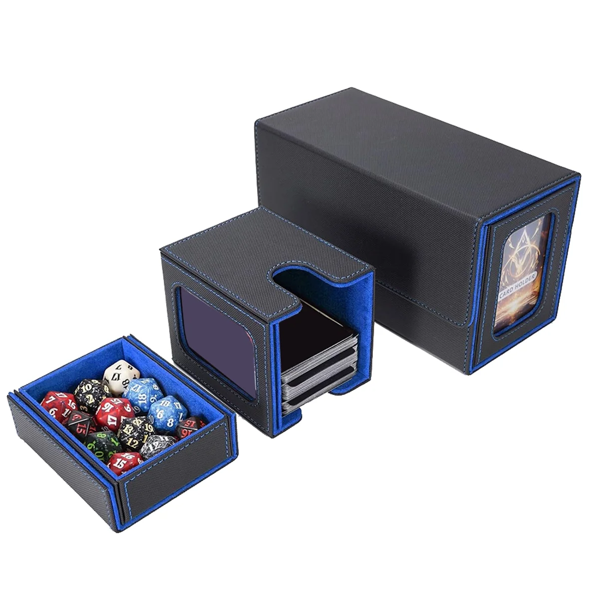 صندوق تخزين بطاقات AT42 لأكثر من 200 بطاقة، حافظة بطاقات 3 في 1، منظم بطاقات مع 4 فواصل باللون الأزرق