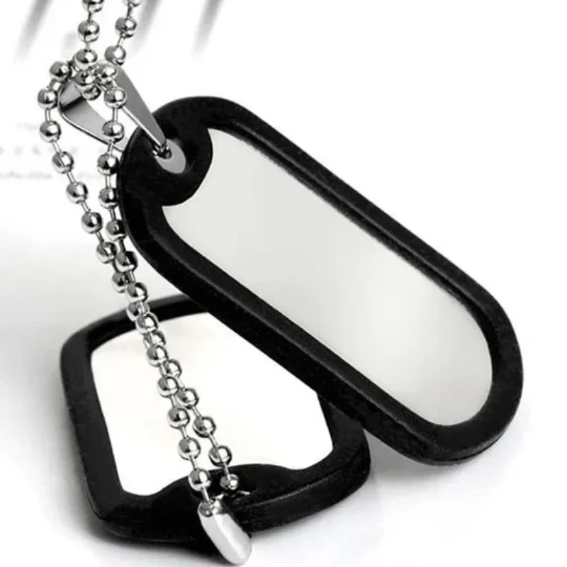 Fashionable Stainless Steel Pendant Necklace Free Carved Dog Tag Sweater Chain Soldier Rubber Cover Military Tag Amulet Jewelry