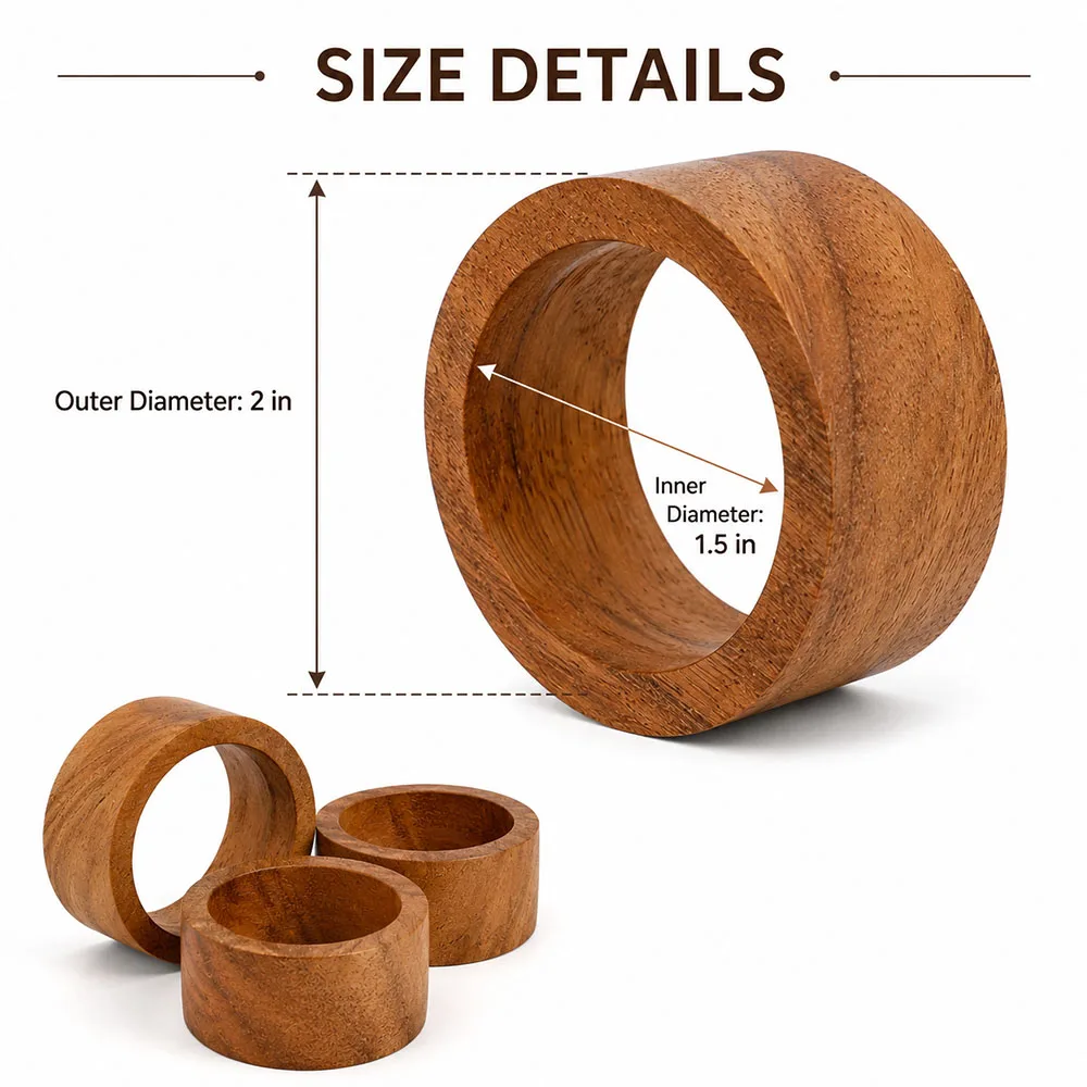 Acacia Wood Napkin Rings Set Handmade Wooden Napkin Holders for Wedding Christmas Birthday Dining Table Home Kitchen Decor