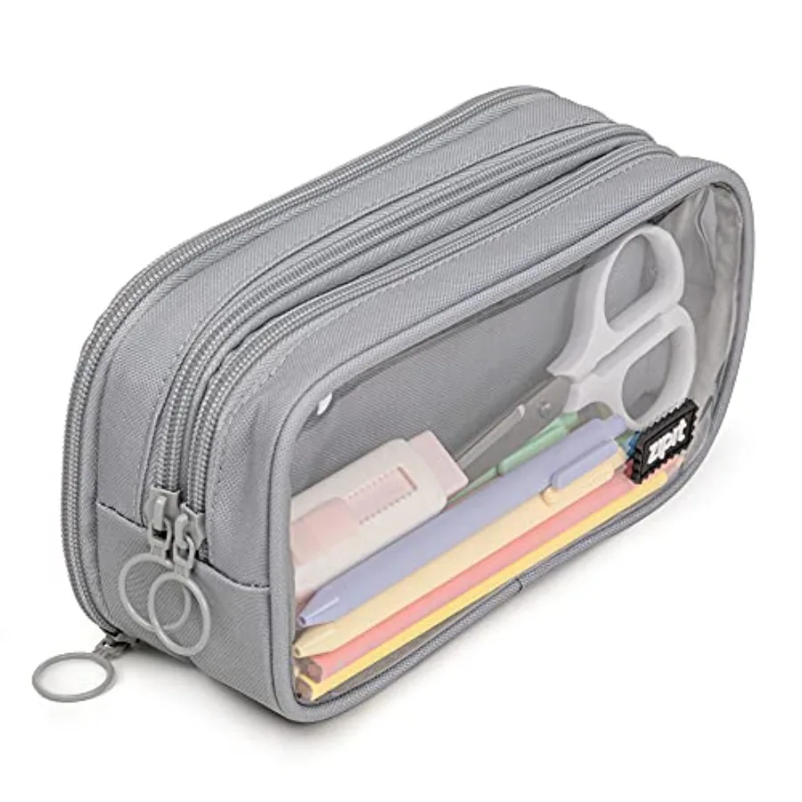 

Half and Half Pencil Case, 3 Compartment Zipper Pouch for School, Stationery Bag for Teen Girls Boys and Adults
