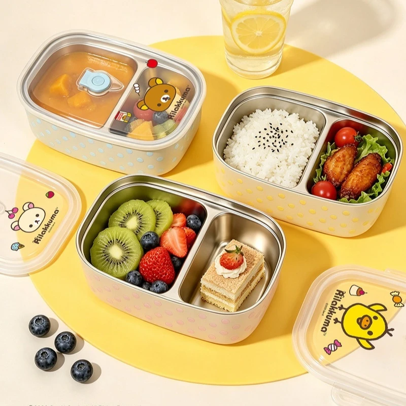 Hot Rilakkuma Stainless Steel Lunch Box Divided Sealed Bento Box Portable Leakproof Food Container For Picnic