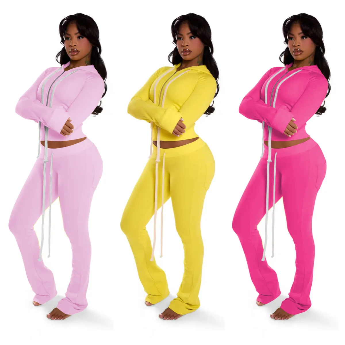 

Tracksuits Women 2 Piece Set Solid Zipper Fly Hooded Coat Slim Pants Matching Set 2025 Autumn Winter New Sporty Tracksuits