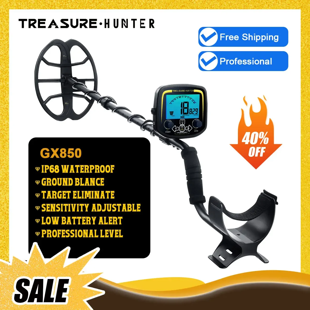 Treasure Hunter GX850 11inch Coil Professional Metal Detector 850 Pinpointer Underground Waterproof Gold Detector High Sensitive