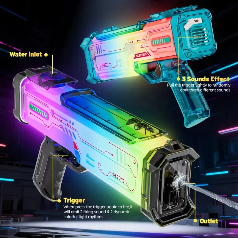 Children Electric Water Gun with Dynamic Colorful Lights and Sound Effect Automatic Water Blaster  Summer Outdoor Toys for Kids