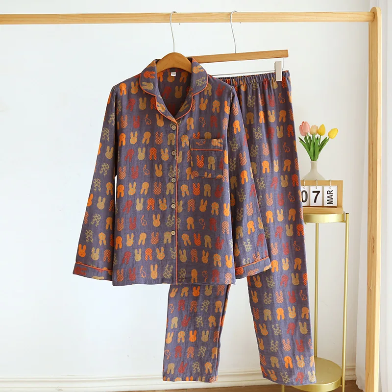 2026 Frühling und Herbst Neues Paar-Pyjama-Set 100% Baumwolle Langarmhose für Männer und Frauen Zweiteiliges Niedliches Heimoutfit – Detail 5