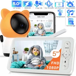 5 Zoll WiFi-Babyphone mit Telefon-App und Monitor Kabelloses Babyphone Zwei-Wege-Gegensprechanlage PTZ-Babykamera Nachtsicht, VOX, SD-Kartenaufzeichnung Temperaturüberwachung für Kindermädchen