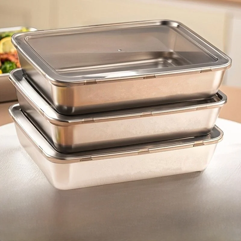 Container Retangular Multiuso em Aço Inoxidável 316 para Armazenamento de Alimentos, Caixa de Pic-nic, Organizador de Refrige...