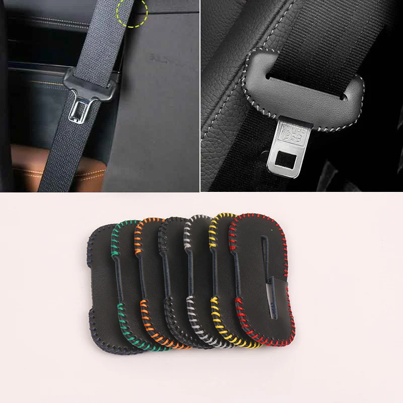 

2pcs Universal Car Seat Belt Buckle Clip Protector leather Interior Button Case Anti-Scratch Cover Safety Accessories