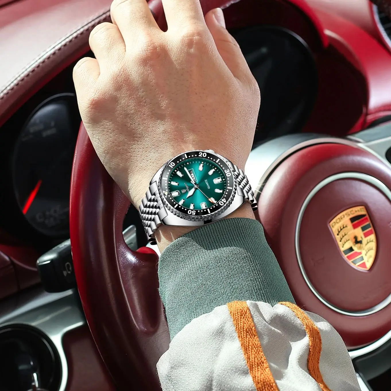 POEDAGAR Orologio da uomo d'affari Data settimana Orologio da polso da uomo di lusso luminoso impermeabile Orologio sportivo al quarzo da uomo in acciaio inossidabile da uomo