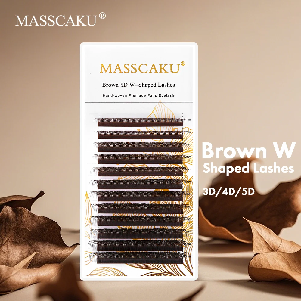 

MASSCAKU Brown 3D/4D/5D W-Shaped Eyelash Extensions 8-15mm Mix Length Hand-woven Premade Volume Fans Eye Lashes Makeup Products