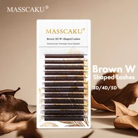 MASSCAKU-extensiones de pestañas en forma de W, color marrón, 3D/4D/5D, 8-15mm de longitud mixta, tejido a mano, volumen prefabricado, ventiladores, productos de maquillaje