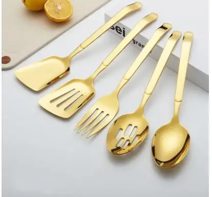 

Stainless Steel Tableware Gold Spoon and Fork Set Kitchen Supplies Afternoon Tea Dessert Snacks Cake Food Platter Fork Spoon Set