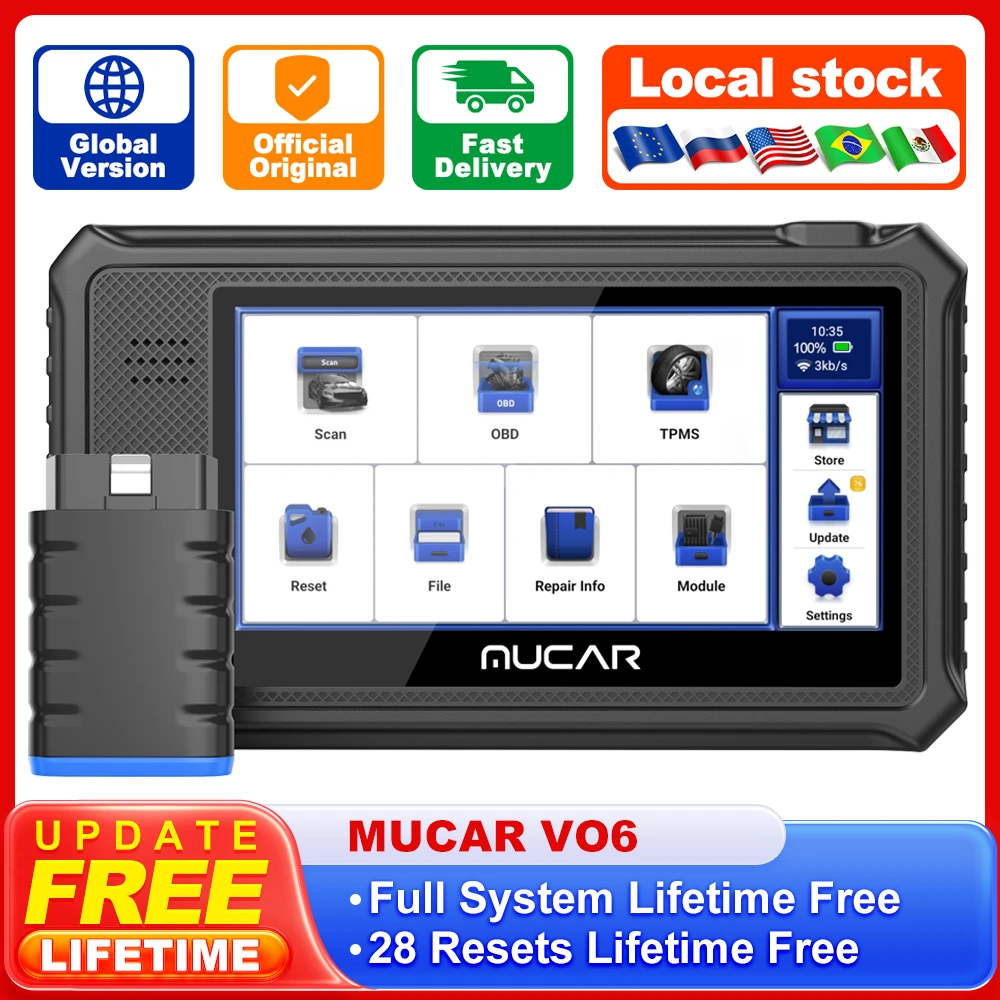 

MUCAR VO6 Professional Car Diagnostics Tools Full System 28 Reset ECU Coding Bidirectional Test Erase Error Code OBD2 Scanner