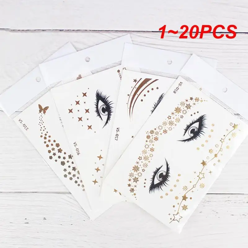 1 ~ 20 قطعة من ملصقات الوشم اللامعة وشم الوجه فلاش ذهبي وفضي وشم مؤقت للوجه وشم معدني مصري مقاوم للماء