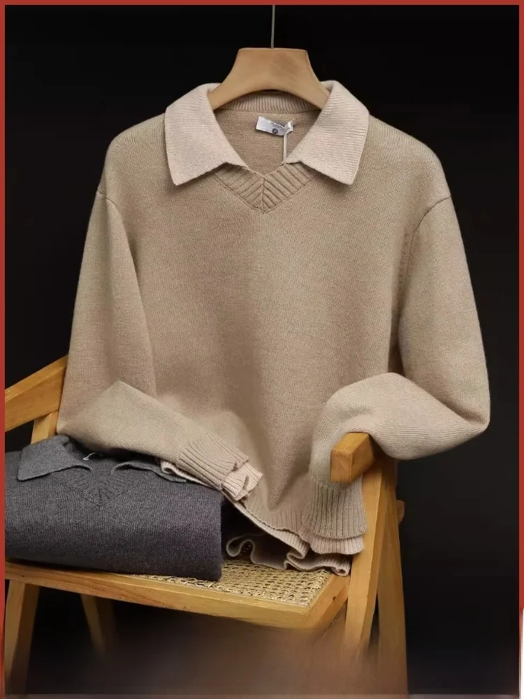 

Вязаный свитер с v-образным вырезом в стиле ретро, мужской новый осенний свободный крой, удобный сарафан из полиэфирного волокна, длинная теплая верхняя одежда све