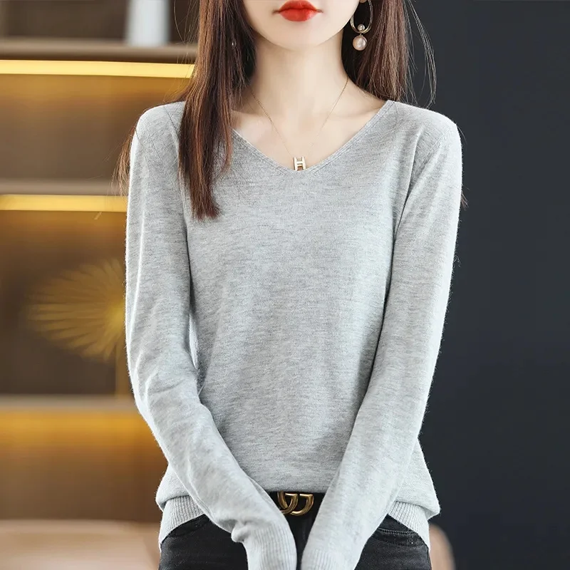 

Women Sweater 2023 New Autumn Winter V-neck Knitted Jumper Tops Pullovers Casual Sweaters Shirt Long Sleeve Sweater Pull Female