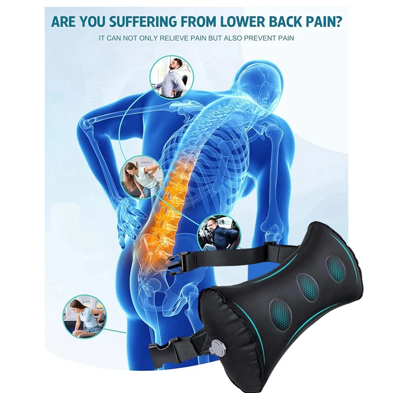 

Inflatable Lumbar Pillow for Airplane Travel Lumbar Support Pillow for Car, Office Chair Back Support Office Chair Back-ABRM